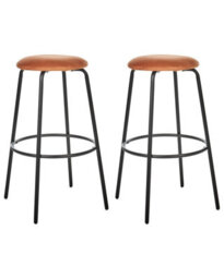 Wyld And Coco Orange Velvet Bar Stools Set Of 2 With Footrests For Counters And Breakfast Bars - W43 X D43 X H75Cm - thumbnail 3