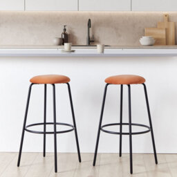 Wyld And Coco Orange Velvet Bar Stools Set Of 2 With Footrests For Counters And Breakfast Bars - W43 X D43 X H75Cm - thumbnail 2