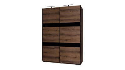 Arte Denver 12 Sliding Door Wardrobe In Oak Monastery & Black Gloss - W1500mm X H2150mm X D690mm - image 1