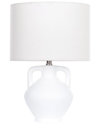 Wyld And Coco Novalux Table Lamp - Hand-Painted White Ceramic Base With Linen Drum Shade, Minimalist Design, 46Cm High - image 1