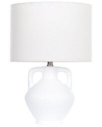 Wyld And Coco Novalux Table Lamp - Hand-Painted White Ceramic Base With Linen Drum Shade, Minimalist Design, 46Cm High - thumbnail 1