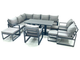 Fimous Aluminum Outdoor Garden Furniture Set Corner Sofa 3 Chair 3 Footstools Adjustable Rising Lifting Dining Table Sets - thumbnail 2