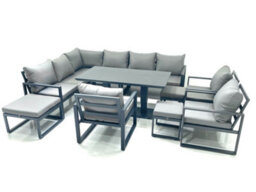 Fimous Aluminum Outdoor Garden Furniture Set Corner Sofa 3 Chair 3 Footstools Adjustable Rising Lifting Dining Table Sets - thumbnail 1