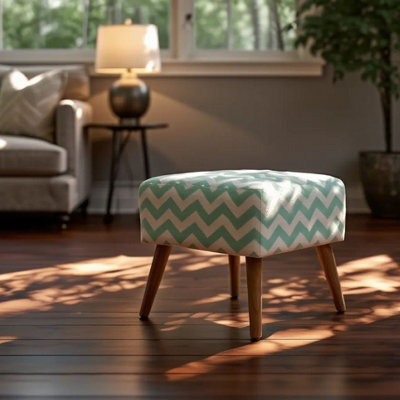 Beliani Mint Green Cotton Footstool With Wooden Legs, Retro Quatrefoil Pattern, Scandinavian Style, W50 X D39 X H42Cm - image 1