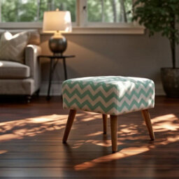 Beliani Mint Green Cotton Footstool With Wooden Legs, Retro Quatrefoil Pattern, Scandinavian Style, W50 X D39 X H42Cm - thumbnail 1