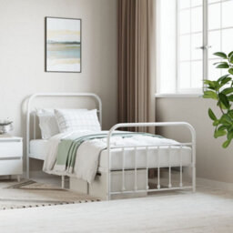 Berkfield Metal Bed Frame With Headboard And Footboard White 100X190 Cm - thumbnail 1