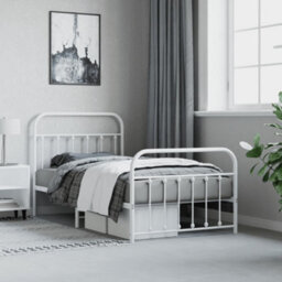 Berkfield Metal Bed Frame With Headboard And Footboard White 100X190 Cm - thumbnail 4