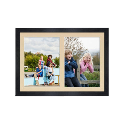AK Frames 20X14 Black Modern Multi Photo Frame With Ivory Mount - Holds 2 Apertures (2X) A4 Photos - image 1