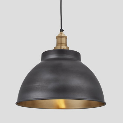 Industville Brooklyn Dome Pendant, 13 Inch, Pewter & Brass, Brass Holder - image 1