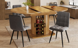 Btm Extendable Folding Dining Table With Storage And Wine Rack  Mdf Top, Space Saving Table For Small Rooms, Natural Brown - thumbnail 5