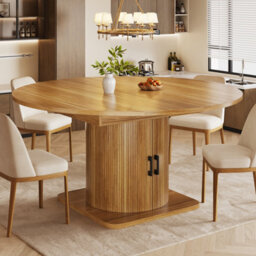 Btm Extendable Folding Dining Table With Storage And Wine Rack  Mdf Top, Space Saving Table For Small Rooms, Natural Brown - thumbnail 3