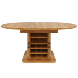 Btm Extendable Folding Dining Table With Storage And Wine Rack  Mdf Top, Space Saving Table For Small Rooms, Natural Brown - thumbnail 9