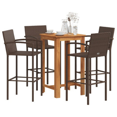 Walplus 5 Piece Garden Bar Set Brown Solid Wood Acacia And Poly Rattan - image 1