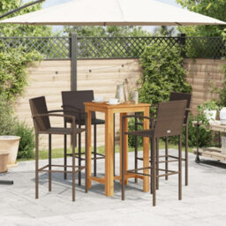 Walplus 5 Piece Garden Bar Set Brown Solid Wood Acacia And Poly Rattan - thumbnail 3
