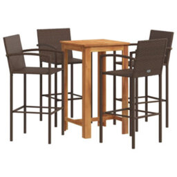 Walplus 5 Piece Garden Bar Set Brown Solid Wood Acacia And Poly Rattan - thumbnail 2