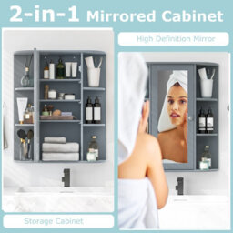 Costway Wall Mounted Medicine Cabinet With Mirror Bathroom Wall Cabinet-Grey - thumbnail 7