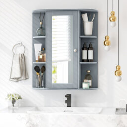Costway Wall Mounted Medicine Cabinet With Mirror Bathroom Wall Cabinet-Grey - thumbnail 4