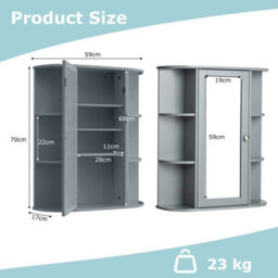 Costway Wall Mounted Medicine Cabinet With Mirror Bathroom Wall Cabinet-Grey - thumbnail 3
