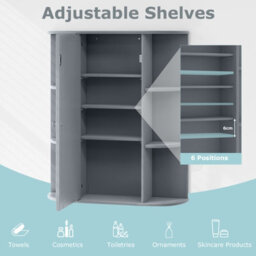 Costway Wall Mounted Medicine Cabinet With Mirror Bathroom Wall Cabinet-Grey - thumbnail 6