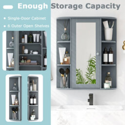 Costway Wall Mounted Medicine Cabinet With Mirror Bathroom Wall Cabinet-Grey - thumbnail 5