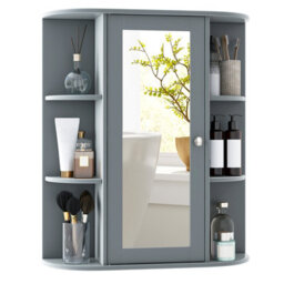 Costway Wall Mounted Medicine Cabinet With Mirror Bathroom Wall Cabinet-Grey - thumbnail 2