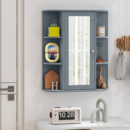 Costway Wall Mounted Medicine Cabinet With Mirror Bathroom Wall Cabinet-Grey
