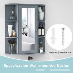 Costway Wall Mounted Medicine Cabinet With Mirror Bathroom Wall Cabinet-Grey - thumbnail 8