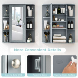 Costway Wall Mounted Medicine Cabinet With Mirror Bathroom Wall Cabinet-Grey - thumbnail 9