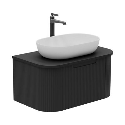Plum&clay Solara Fluted Black Wall Hung Drawer Vanity Unit With Black Worktop (W)750mm - image 1