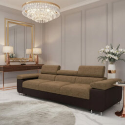 Torezio 3 Seater Sofa For Living Room With Adjustable Headrests Chipboard Frame Metal Legs 263X102X70Cm Brown And Beige - thumbnail 1