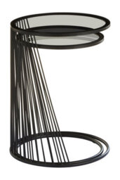 Orsina Set Of Two Grey Glass Top Black Side Table With Openwire Frame, Black Round Side Tables For Living Room - thumbnail 4