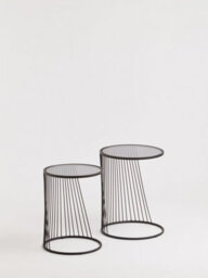Orsina Set Of Two Grey Glass Top Black Side Table With Openwire Frame, Black Round Side Tables For Living Room - thumbnail 5