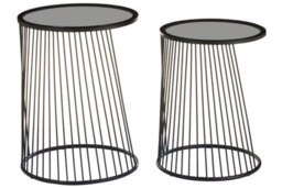 Orsina Set Of Two Grey Glass Top Black Side Table With Openwire Frame, Black Round Side Tables For Living Room - thumbnail 2