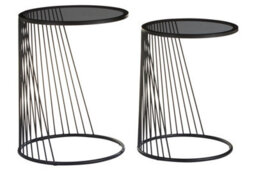 Orsina Set Of Two Grey Glass Top Black Side Table With Openwire Frame, Black Round Side Tables For Living Room - thumbnail 3