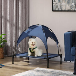 Pawhut 76Cm Elevated Dog Bed Cooling Raised Pet Cot Uv Protection Canopy Blue - thumbnail 1