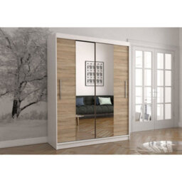 Arte Charming Oak Sonoma And White Mirrored Sliding Door Wardrobe - Bedroom Furniture (H)2000mm X (W)1500mm X (D)610mm - thumbnail 1