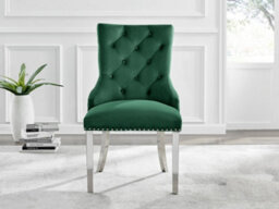 Furniturebox Set Of 2 - Belgravia Premium Knockerback Dining Chairs - Green Velvet Chrome Leg Dining Chairs - Kitchen Dining Room Chairs - thumbnail 2