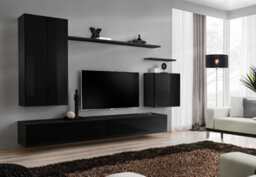 "Arte Switch Ii 270Cm Black Gloss Wall-Mounted Entertainment Unit - Elegant Media Suite For Tvs Up To 70"""