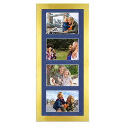 AK Frames 50X20Cm Gold Modern Multi Photo Frame With Blue Mount - Holds 4 Apertures (4X) 6X4 Photos - thumbnail 1