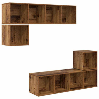 Berkfield Modern Wall-Mounted 4 Pcs Old Wood 37 X 37 X 142.5 Cm Engineered Wood
