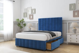 "Sloomy Langston Navy Plush Divan Bed 2 Drawers Left Side-26"" Strutted Headboard 12"" Footboard 2'6 Small Single" - thumbnail 4
