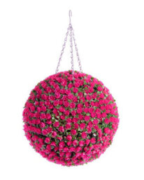 Best Artificial  38Cm Pink Rose Hanging Basket Flower Topiary Ball - Suitable For Outdoor Use - Weather & Fade Resistant - thumbnail 1