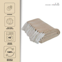 Anna Michelle Designs Chevron Ochre Handwoven Throw Recycled Plastic Bottles - thumbnail 2