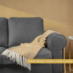 Anna Michelle Designs Chevron Ochre Handwoven Throw Recycled Plastic Bottles - thumbnail 1