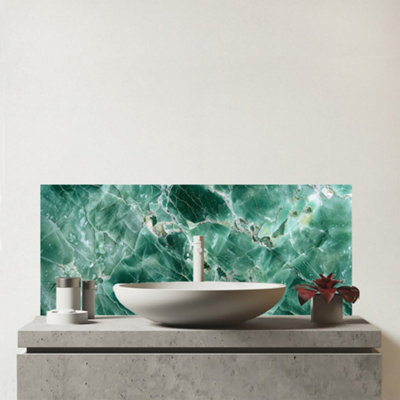 Warren Reed Designer Light Green Quartz Effect Glass Bathroom Splashback - image 1