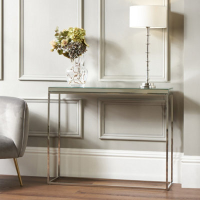 Pacific Lifestyle Mirrored Glass Console Table With Bevelled Edge And Silver Metal Frame 100Cm, Elysee - image 1