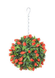 Best Artificial 24Cm Orange Lush Tulip Hanging Basket Flower Topiary Ball - Suitable For Outdoor Use - Weather & Fade Resistant - thumbnail 1