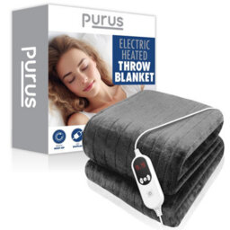 Purus Deluxe Grey Xl Electric Throw Heated Double Over Electric Blanket Soft Fleece 9 Heat & 12 Timer Settings - thumbnail 1