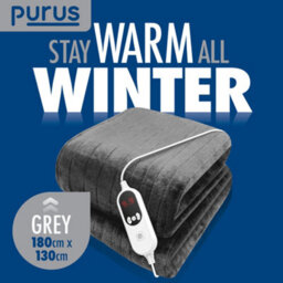 Purus Deluxe Grey Xl Electric Throw Heated Double Over Electric Blanket Soft Fleece 9 Heat & 12 Timer Settings - thumbnail 7