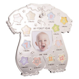 Happy Homewares Baby Sleep Suit Shape My First Year Matt And Silver Plated Multi Picture Frame - thumbnail 2